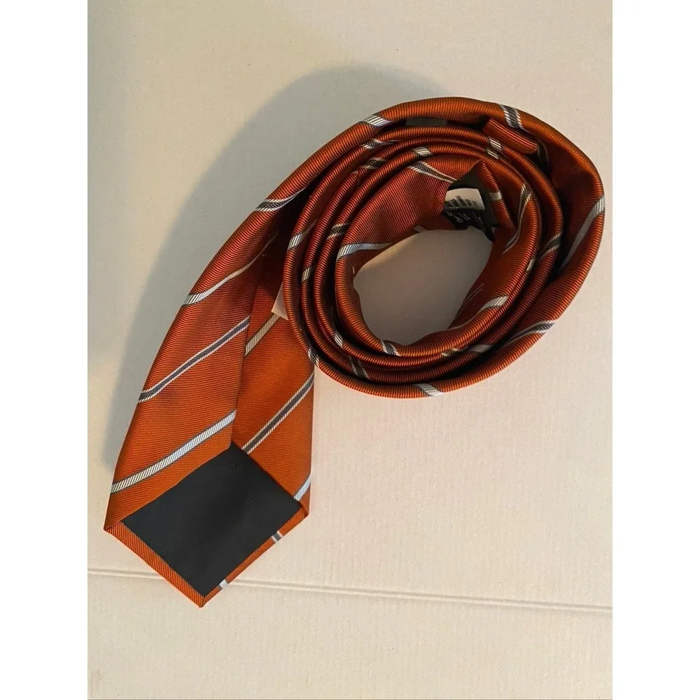Banana Republic Men Silk Blend Striped Necktie Orange Navy White Diagonal Stripe